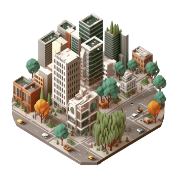metropolis, many tall buildings, every building has a different height . png