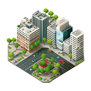 metropolis, many tall buildings, every building has a different height . png