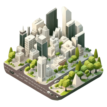 metropolis, many tall buildings, every building has a different height . png