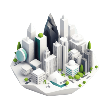 metropolis, many tall buildings, every building has a different height . png