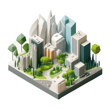 metropolis, many tall buildings, every building has a different height . png