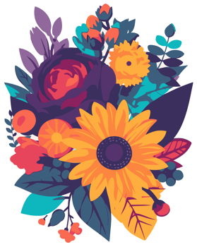 decorative floral design element, colorful flower art for sticker, printing, t shirt png