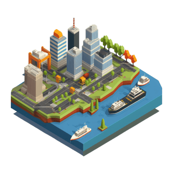 metropolis, many tall buildings, every building has a different height . png