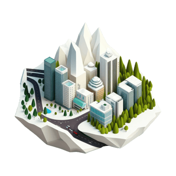 metropolis, many tall buildings, every building has a different height . png