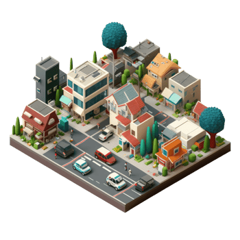 metropolis, many tall buildings, every building has a different height . png