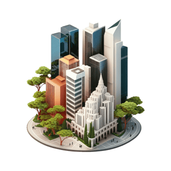 metropolis, many tall buildings, every building has a different height . png