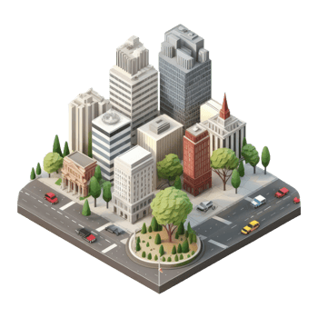 metropolis, many tall buildings, every building has a different height . png