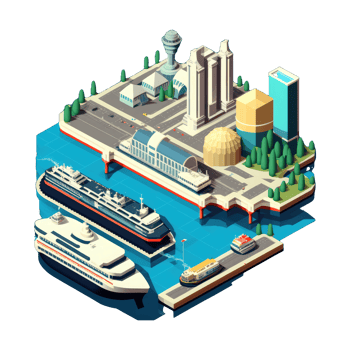 metropolis, many tall buildings, every building has a different height . png