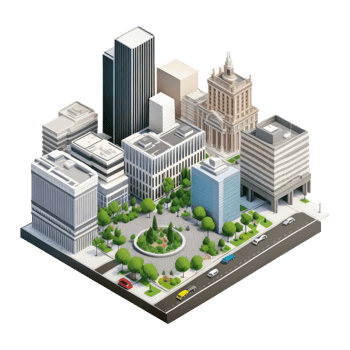 metropolis, many tall buildings, every building has a different height . png