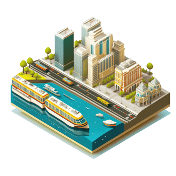 metropolis, many tall buildings, every building has a different height . png