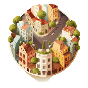 metropolis, many tall buildings, every building has a different height . png