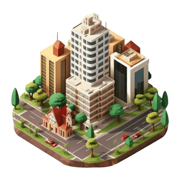 metropolis, many tall buildings, every building has a different height . png