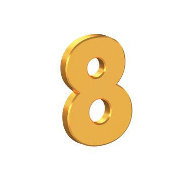 Eight Number 3D Icon Isolated on Transparent Background, Gold Texture, 3D Rendering png