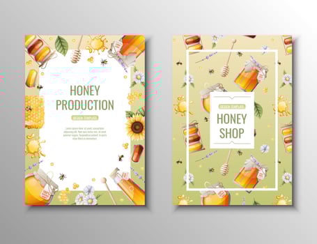 Flyer template with honey products. Honey shop, healthy natural product.Banner, poster, a4 cover for advertising vector