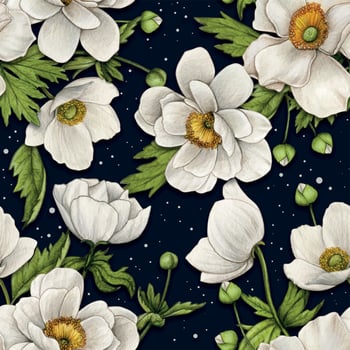 watercolor hand drawn vintage floral anemone pattern vector