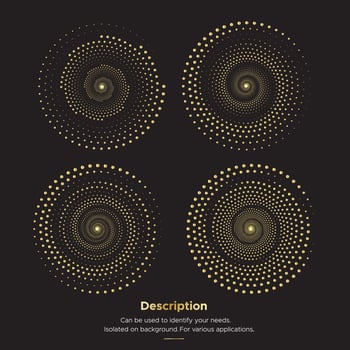 Halftone gold dots in circle. vector