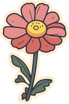 classic vintage retro color single flower, floral decorative illustration for sticker and printing png