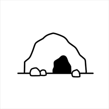Cave icon. Stone shelter. Entrance to the mountain dungeon. Black silhouette vector