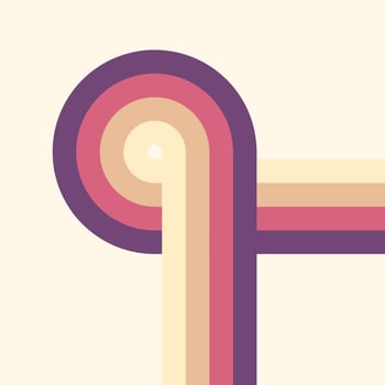 Simple retro background with rounded striped design element in color. 60s, 70s, 80s vintage Vector illustration.