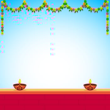 Indian festival floral reception decoration for Indian Hindu holiday or wedding home decoration with wall oil lamp. vector