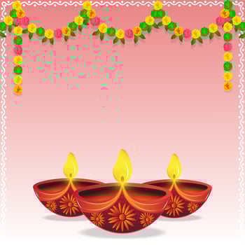 Traditional Indian floral garland with flowers and mango leaves. three oil lamp religion background. vector