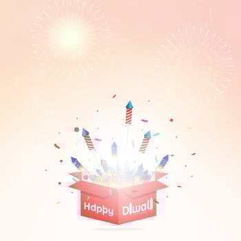 Colorful firecrackers coming out of a gift box and fireworks in the sky in the background during Diwali festival celebration in India. Happy Diwali vector
