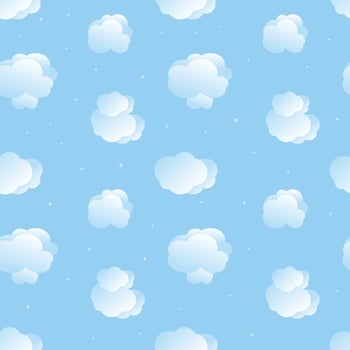 Vector seamless cute pattern. Childish blue sky with fluffy clouds.