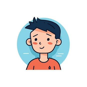Cartoon cute boy stands in a confident pose, arms crossed over his chest. Colorful vector isolated kids illustration.