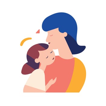 Vector Illustration Of Mother Holding Baby Son In Arms. Happy Mother's Day Greeting Card.