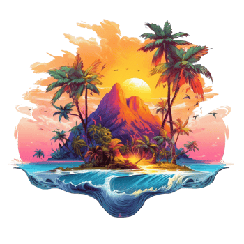 Illustration 2D island with coconut trees ai generate png