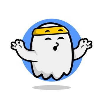 cute ghost mascot illustration doing yoga. illustration of a ghost doing sports. vector