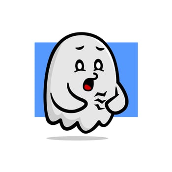 starving cute ghost mascot character illustration. halloween vector illustration.
