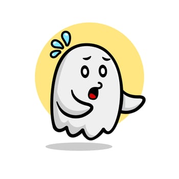 scared cute ghost mascot character illustration. halloween vector illustration.