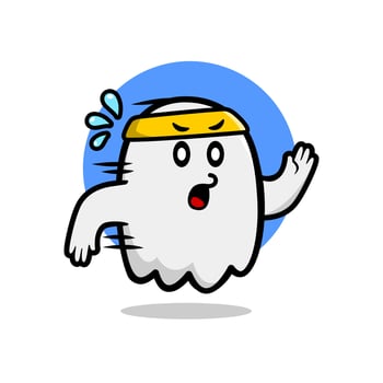 cute ghost mascot illustration doing running sport. vector