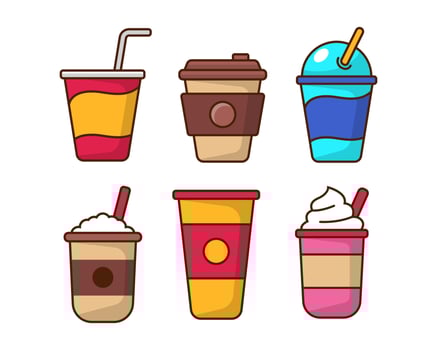 Set of disposable drink cup vector illustration in cartoon style isolated on white background