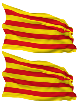 Catalonia, Senyera Flag Waves Isolated in Plain and Bump Texture, with Transparent Background, 3D Rendering png