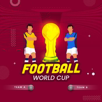 Football World Cup Match Between Team A VS B With Winning Trophy And Faceless Footballer Players On Claret Stadium Background. vector