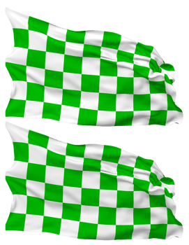 Racing Green and White Checkered Flag Waves Isolated in Plain and Bump Texture, with Transparent Background, 3D Rendering png