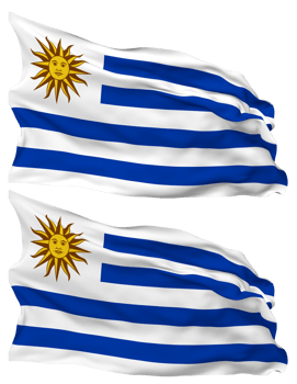 Uruguay Flag Waves Isolated in Plain and Bump Texture, with Transparent Background, 3D Rendering png