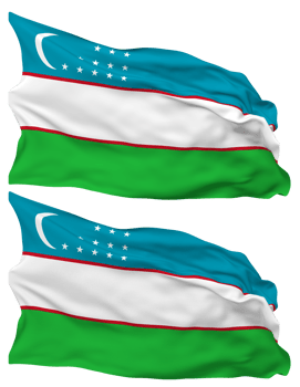 Uzbekistan Flag Waves Isolated in Plain and Bump Texture, with Transparent Background, 3D Rendering png