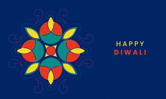 Indian Light Festival, Happy Diwali Celebration with Colorful Geometric Circles Oil Lit Lamps, Mandala on Blue Background. vector