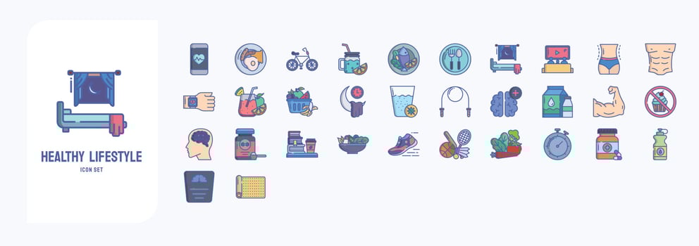 Healthy Lifestyle, including icons like Breakfast, Cycle, Diet meal, Diet and more vector