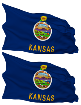 State of Kansas Flag Waves Isolated in Plain and Bump Texture, with Transparent Background, 3D Rendering png