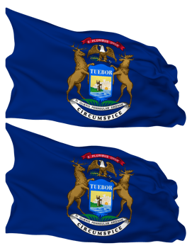 State of Michigan Flag Waves Isolated in Plain and Bump Texture, with Transparent Background, 3D Rendering png