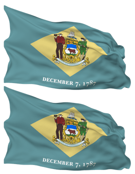 State of Delaware Flag Waves Isolated in Plain and Bump Texture, with Transparent Background, 3D Rendering png