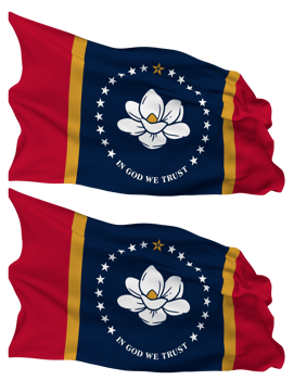 State of Mississippi Flag Waves Isolated in Plain and Bump Texture, with Transparent Background, 3D Rendering png