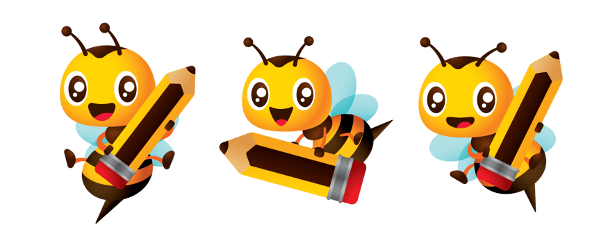 Collection cartoon cute bee holding pencil for back to school education mascot set illustration png