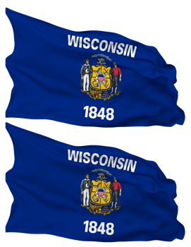 State of Wisconsin Flag Waves Isolated in Plain and Bump Texture, with Transparent Background, 3D Rendering png