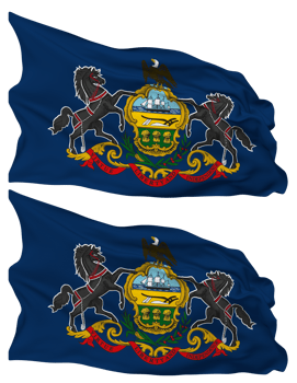 State of Pennsylvania Flag Waves Isolated in Plain and Bump Texture, with Transparent Background, 3D Rendering png
