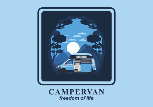 Colorful illustration badge of campervan in nature vector